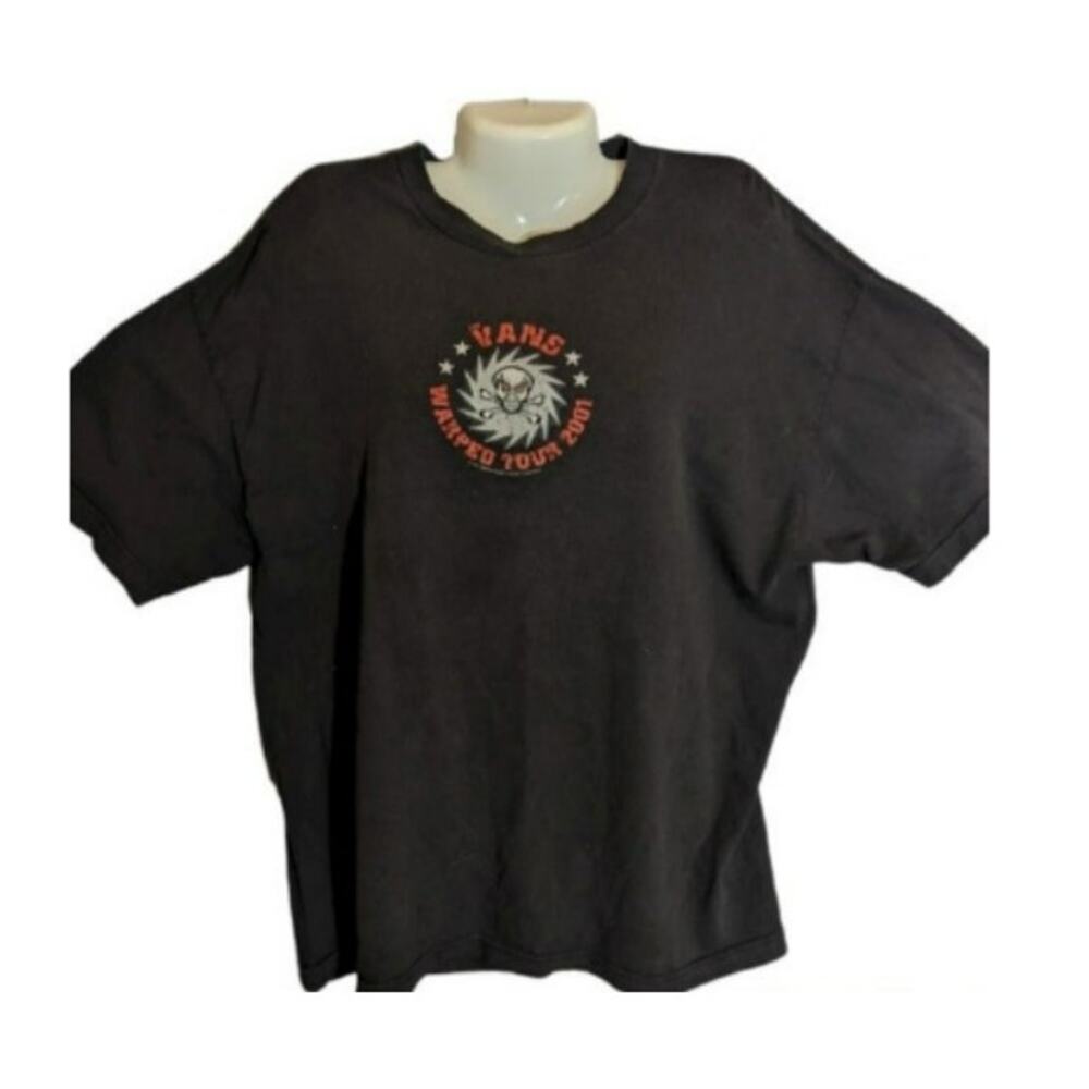 VTG 2001 Vans Warped Tour Black Skull Crossbone Pop Punk Rock Y2K Tee Shirt XL